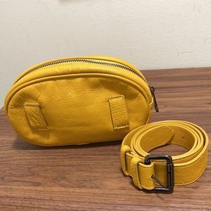Italian Leather Bum Bag in Yellow Stitched design on front / gunmetal hardware.